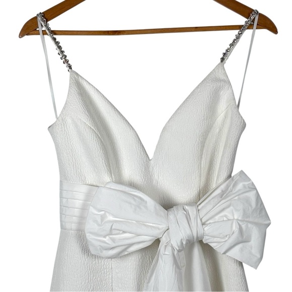 ANTHROPOLOGIE REBECCA VALLANCE GENEVIEVE BRIDAL BOW V-NECK SHEATH MIDI DRESS - Picture 8 of 17